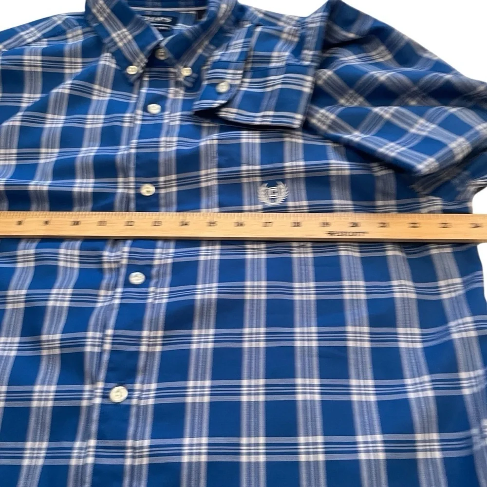 Chaps Easy Care Twill Blue/White Checked Mens Shirt -Size Large - Picture 3 of 9